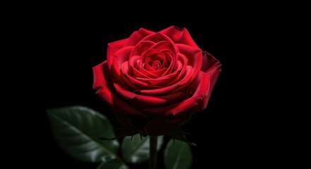 Fototapeta premium Magnificent crimson rose, illuminated with precision against darkness