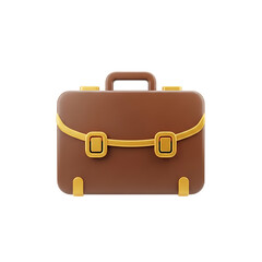 Brown 3d leather briefcase with gold accents isolated on transparent background