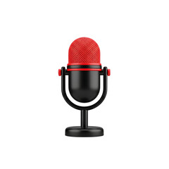 Retro style 3d microphone with red top isolated on transparent background