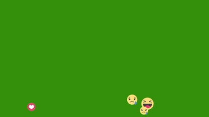 Floating social media emojis on green screen background. seamless loop 4K animation like, heart, thumbs up, smileys.  - Powered by Adobe