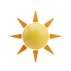 Stylized yellow 3d sun with orange rays isolated on transparent background
