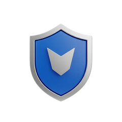 Blue and silver 3d shield emblem isolated on transparent background