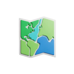 Stylized 3d world map puzzle pieces forming a folded map isolated on transparent background