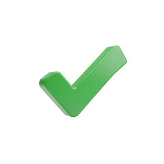 A bright green 3d check mark symbol isolated on a transparent background for confirmation isolated on transparent background
