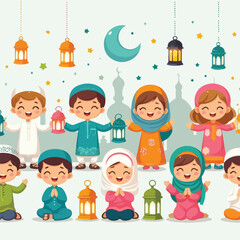 illustration of a child welcoming Ramadan