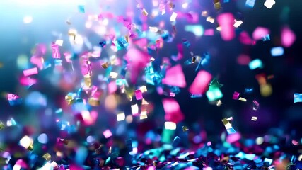 Birthday holiday celebration decoration. A vibrant, abstract background featuring a myriad of multicolored confetti. The style is contemporary with a touch of bokeh.