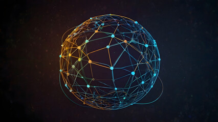 Abstract sphere with interconnected nodes, representing global network and data visualization in technology