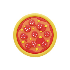 Delicious 3d pepperoni pizza with yellow crust isolated on transparent background
