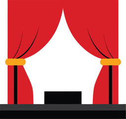 Red theater curtains opening on a white background icon