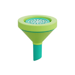 Brightly colored 3d plastic funnel with perforated top isolated on transparent background