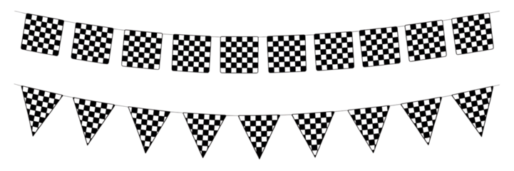 Two Rows of Black and White Checkered Bunting Flags on Black Background racing motorsport