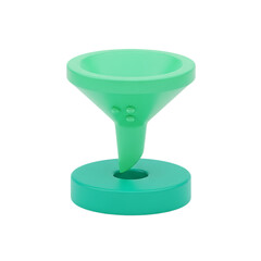 Small teal colored 3d funnel shaped object with round base isolated on transparent background