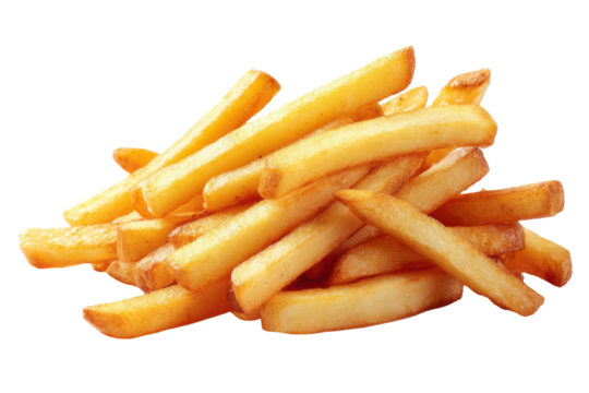 Pile of golden french fries isolated on a black background potato fried, Isolated On Transparent Background, Png Cut Out