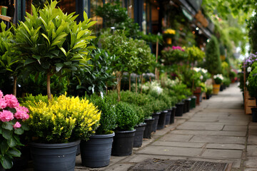 Fototapeta premium Garden shop. A row of plants for landscape design