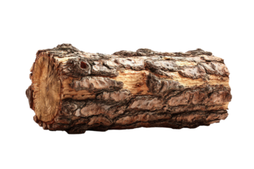 Rough bark pine log with visible wood grain and texture on black tree, Isolated On Transparent Background, Png Cut Out