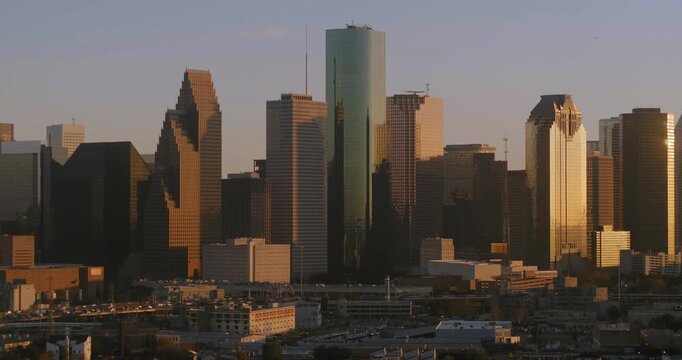 Aerial of Houston during sunset