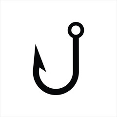 Fishing Hook Icon – Vector Silhouette of Single Hook with Barb	
