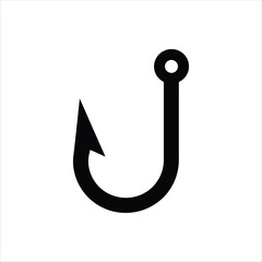 Fishing Hook Icon – Vector Silhouette of Single Hook with Barb	