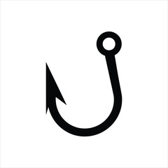 Fishing Hook Icon – Vector Silhouette of Single Hook with Barb	