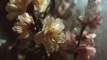 Close Up Shot Of Softly Lit Delicate Pink And Cream Colored Flowers With Textured Petals Against A Blurred Background