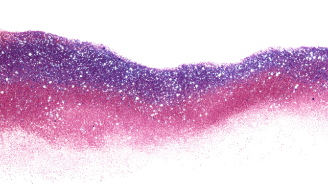 The image shows a digital art piece that resembles a gradient of pink and purple glitter on white background 