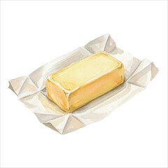 Watercolor Butter Stick Illustration, Baking Ingredient Clipart on White Background
