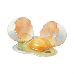 Watercolor Eggs Illustration, Baking Ingredient Clipart, Cracked Egg Art on White Background
