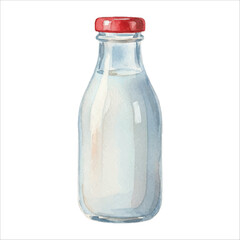 Watercolor Milk Bottle Illustration, Dairy Drink Clipart on White Background
