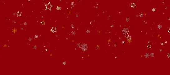 Christmas background with golden stars and snowflakes on a red backdrop. Perfect for holiday designs, winter greetings and celebrator © vegefox.com