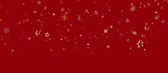 Christmas background with golden stars and snowflakes on a vibrant red backdrop. Perfect for holiday design, greetings and celebrator © vegefox.com