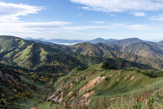 緑と紅葉が織りなす秋の志賀高原