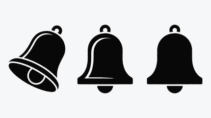 Notification bells icons set in black silhouette over white background