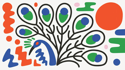 Abstract Peacock Illustration with Organic Shapes bird