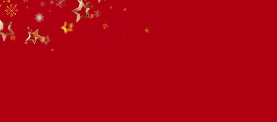 Christmas background with golden stars and snowflakes on a vibrant red backdrop perfect for holiday designs and seasonal greetings.