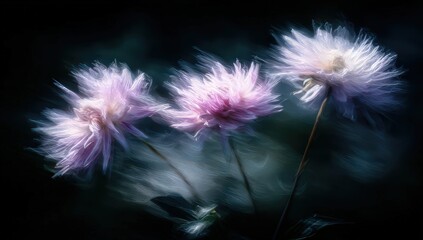 Close Up of Delicate Pink Flowers with a Dark Background and Bokeh Effect