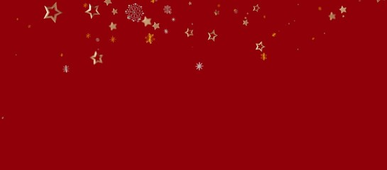 Elegant red backdrop with sparkling gold stars and snowflakes, perfect for holiday greetings and festive designs. Ideal for Christmas, New Year, © vegefox.com