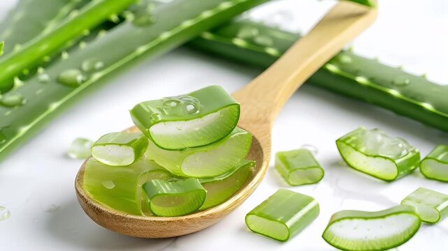 Aloe vera slices on wooden spoon with water dropletsAloe Vera slices in a wooden bowl with a wooden spoon and green leavesAloe Vera slices in wooden bowlAloe Aloe veras in wooden spoonAloe Vinaigret.