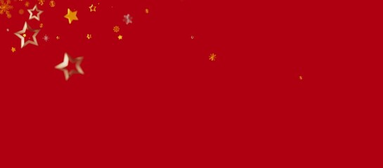 Christmas background with golden stars and snowflakes on a vibrant red backdrop. Perfect for holiday greetings and festive designs. Evokes joy a © vegefox.com