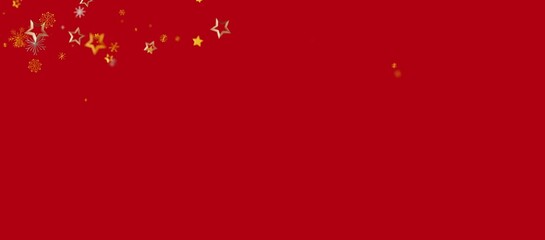 Festive red background with golden stars and snowflakes, suitable for Christmas, New Year, celebrations and happy occasions.