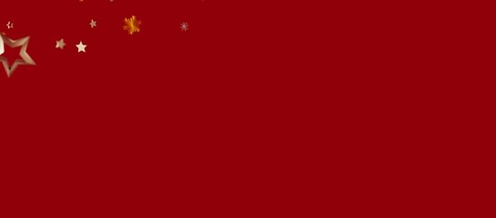 Christmas background with golden stars and snowflakes on a red backdrop. Perfect for holiday designs, greeting cards and festive proj