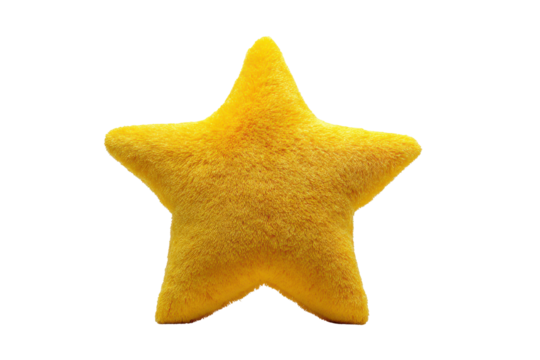 Fluffy yellow star shaped pillow isolated on black background soft, Isolated On Transparent Background, Png Cut Out