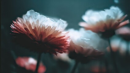 Close Up of Delicate White and Red Flowers in a Soft Focus Setting