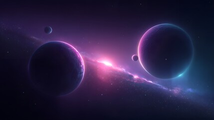 Celestial bodies orbit through a vibrant, glowing interstellar dust lane