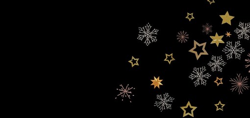 Elegant winter background with gold stars and snowflakes on black. Perfect for Christmas, holidays, and winter themes.