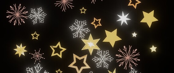 Beautiful winter background with golden stars and snowflakes. Perfect for Christmas, New Year, and winter holidays.