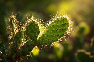 Backlit Prickly Pear Cactus in Golden Light