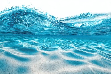 Abstract Aqua Blue Water Surface With Light Refraction Against White Background