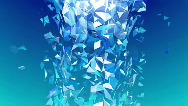 Abstract blue explosion of geometric shapes against a gradient background