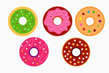 Vibrant Flat Design Donut Collection: Assorted Pastries with Toppings