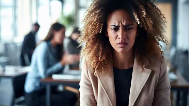 Allergy. A woman with curly hair is shown in a candid moment, blowing her nose with a tissue. She is wearing a lightcolored blazer and has a serious expression on her face.